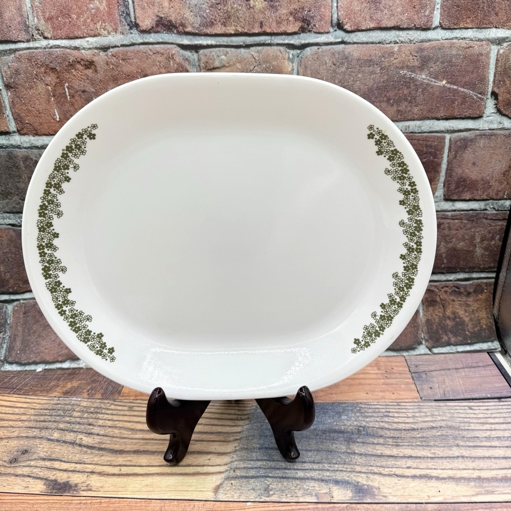 Corelle Crazy Daisy Green Spring Blossom 12" Oval Serving Platter USA Vintage